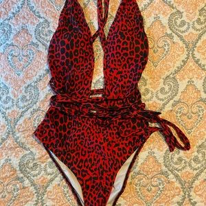 BRAND NEW!  Red and Black leopard swim suit.